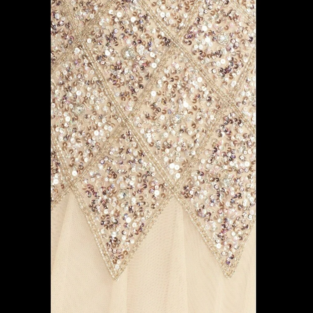 NWT JS Collections [ 4 ] Long Sleeve Embellished Tulle‎ Gown Champagne